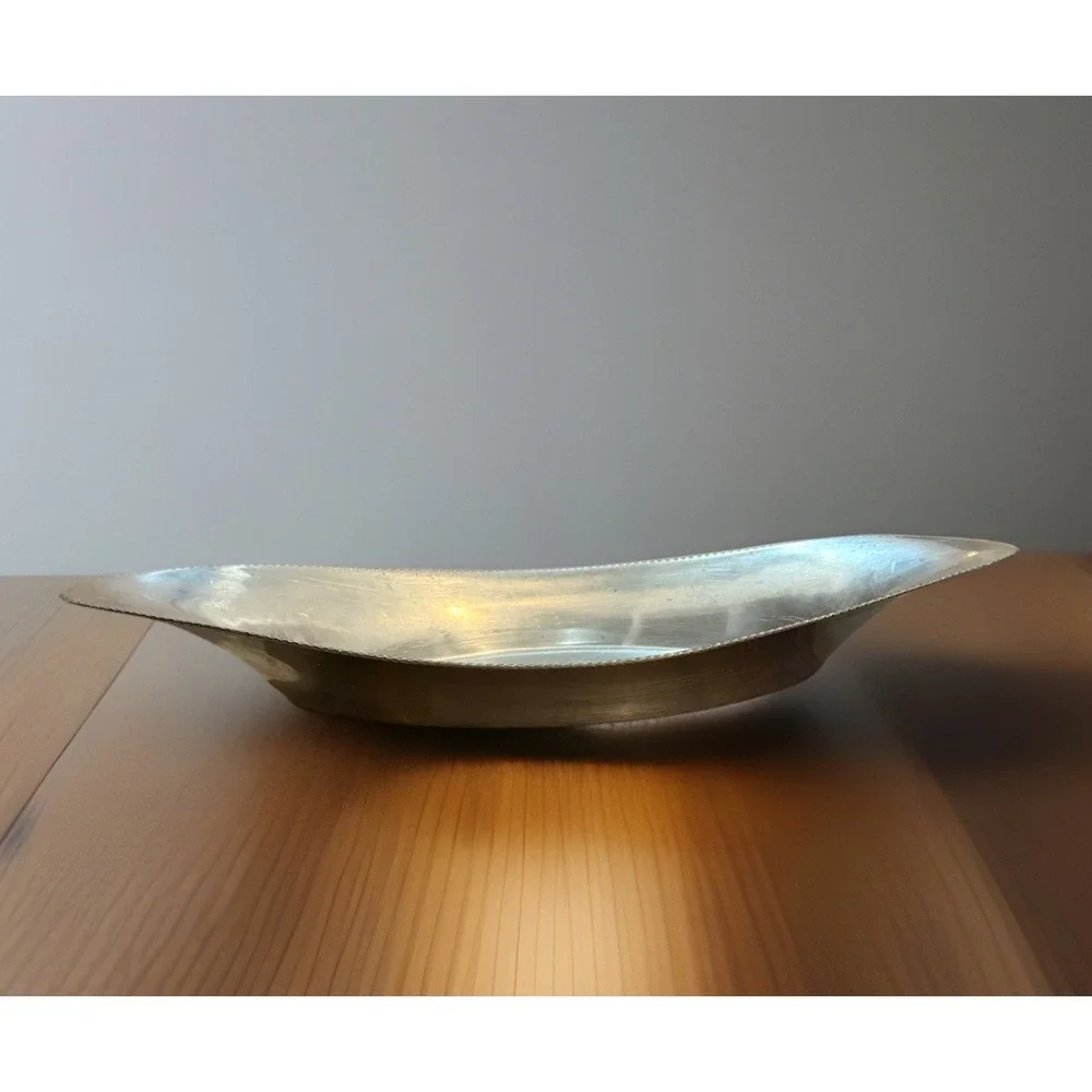 Vintage Stamped Spanish Made Aluminum Decorative Serving Dish Bread Tray